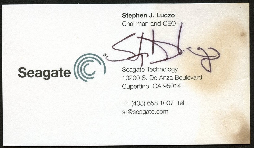 Stephen J. Luczo signed autograph CEO Seagate Technology Business Card BC061 Stephen J. Luczo signed autograph CEO Seagate Technology Business Card BC061