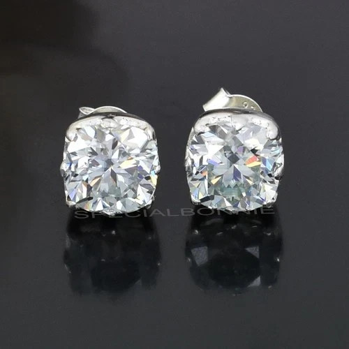 5.00 Ct VVS1 Cushion Cut Diamond Earrings 925 Silver HPHT Brazil Push Back