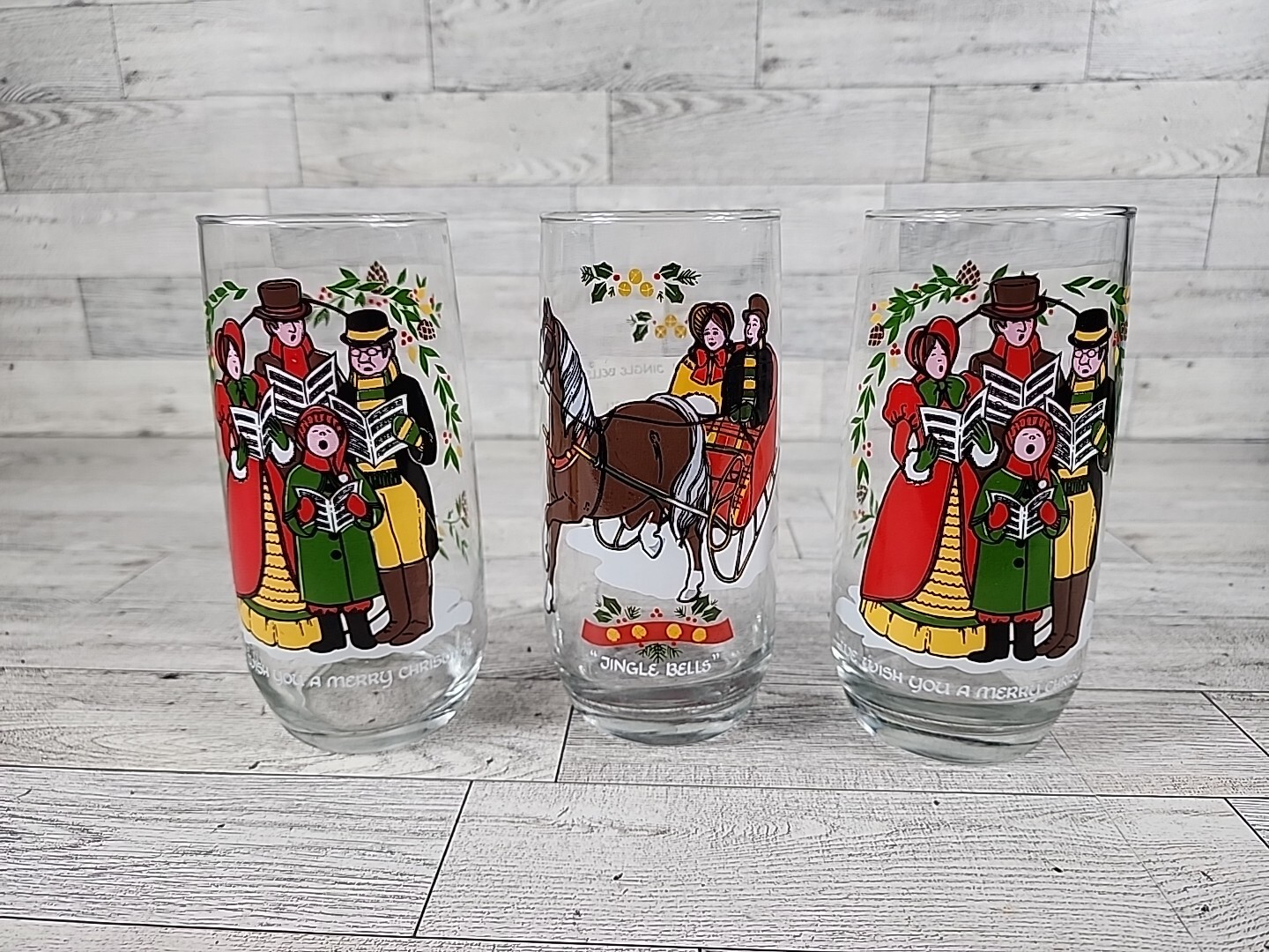 Pepsi Christmas Glass Set 1983 VINTAGE Carol Drinking Cups Holiday Collectibles 