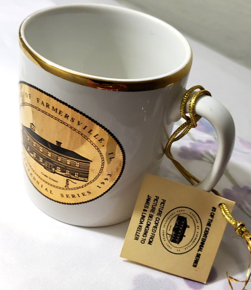 Vintage 1993 Farmersville IL Centennial Mug #3 Grade School Gold Trim with Tag