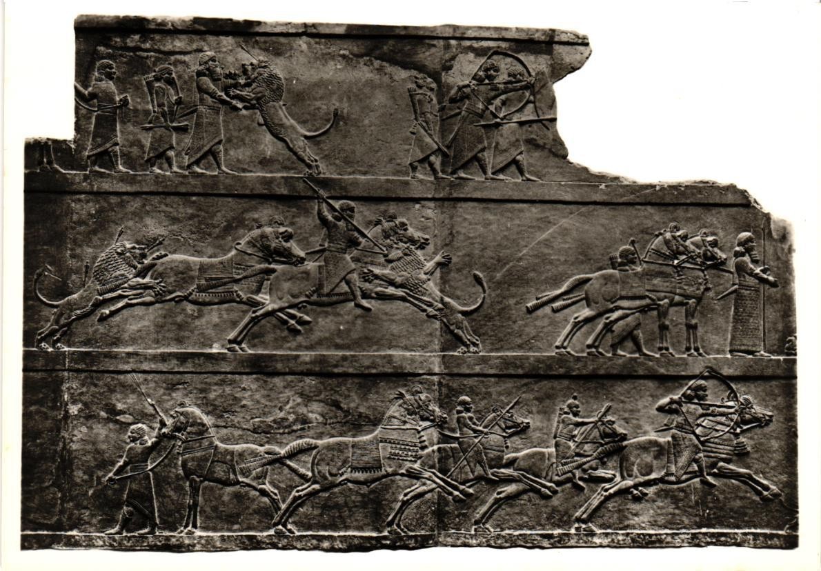 VTG Postcard Ashurbanipal King of Assyria Lion Hunt British Museum WA.