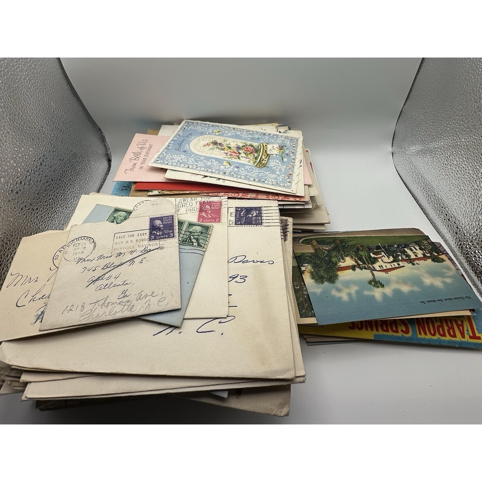 Vintage Lot of 100 1940's-1950's Greeting Card, Post Cards & Envelopes W/stamps