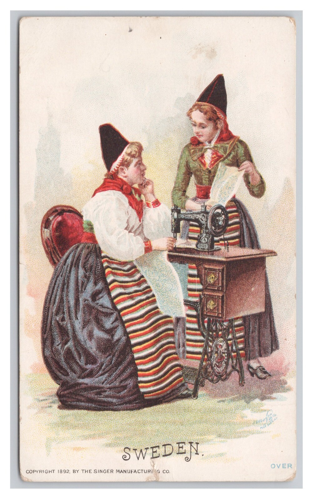 The Singer Manufacturing Co. SWEDEN Vintage ©1892 Advertising Trade Card