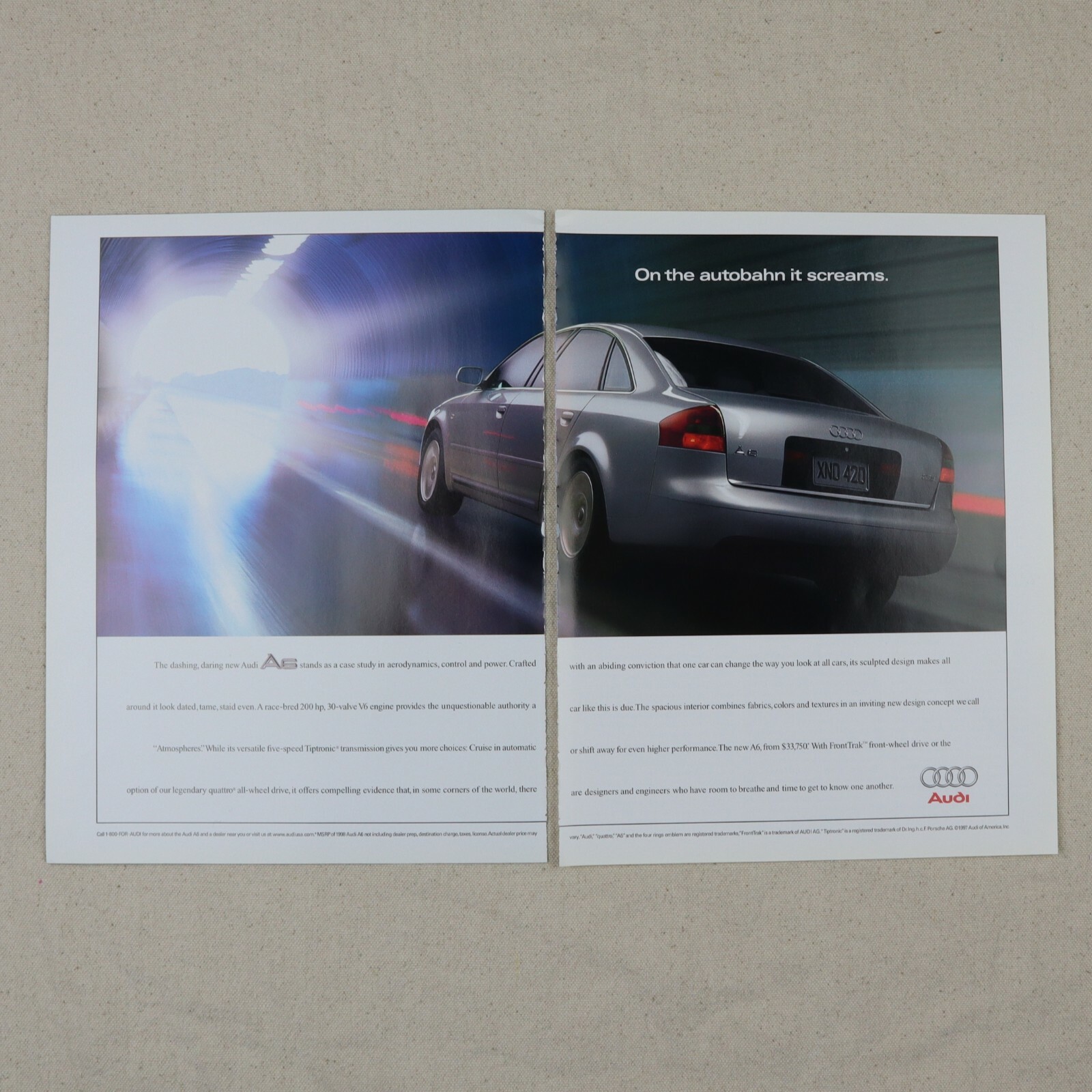 1997 Audi A6 Car Print Ad Paper Magazine Clipping Autobahn 2 Page Vintage 90s