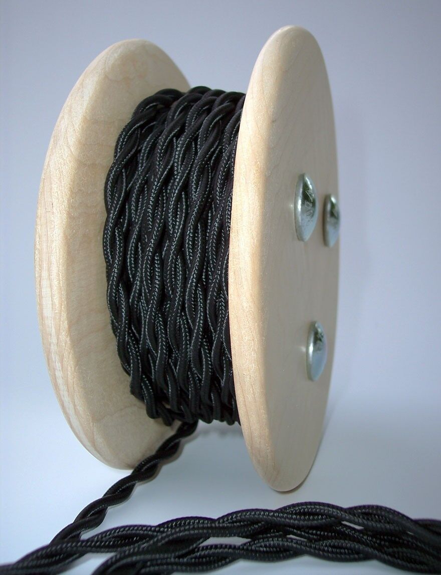Black Cloth Covered Twisted Electrical Wire - Lamp Cord - Antique Fan - Pendant