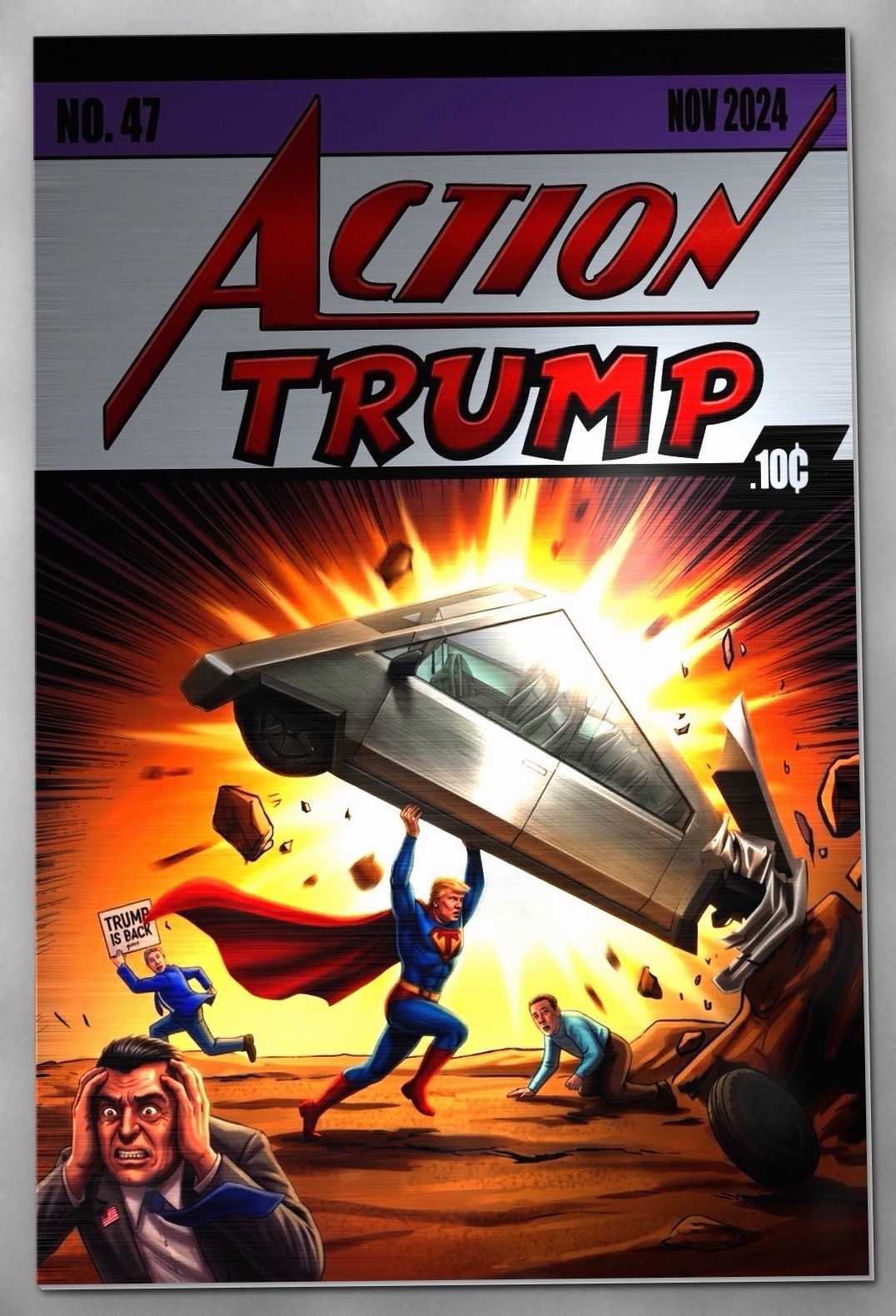 Donald Trump Action Comics Homage Comic Silver Metal Cover Remastered Exclusive