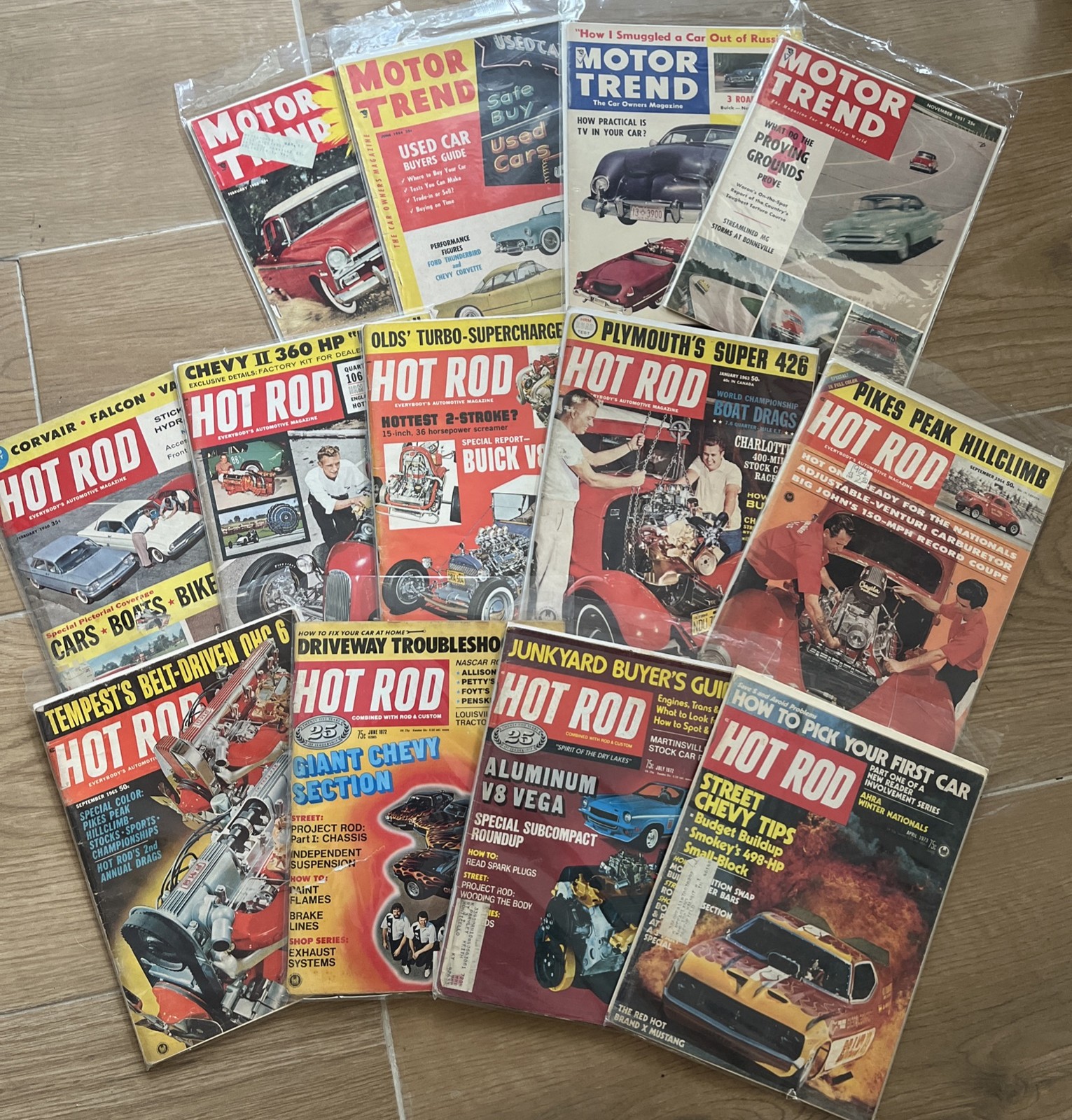 13 Vintage 1960’s HOT ROD Magazines 1950’s MOTOR TREND Rat Rod DRAG RACING