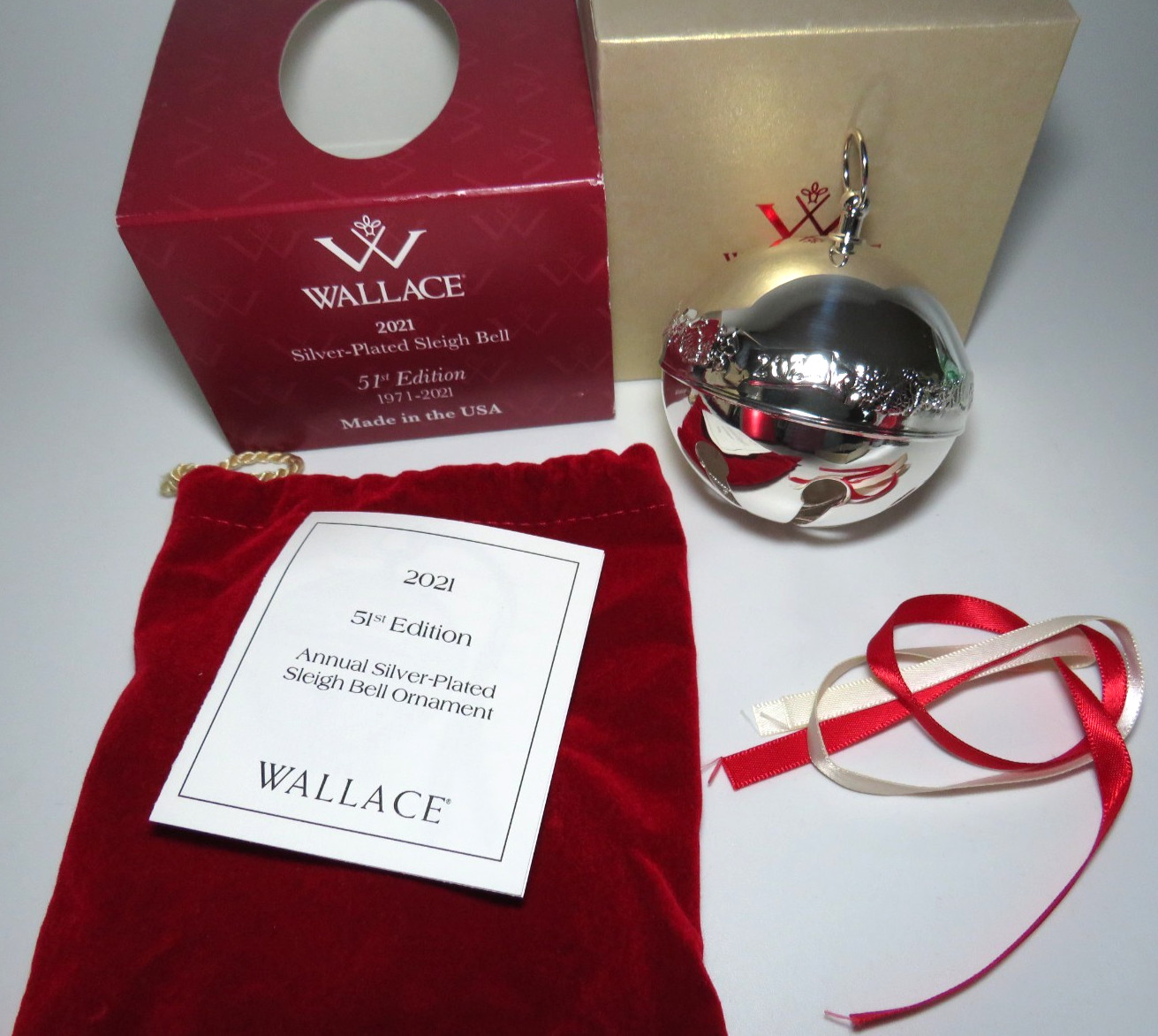 Wallace 2021 Annual Silver-Plated Sleigh Bell 51st Edition Ornament - Box