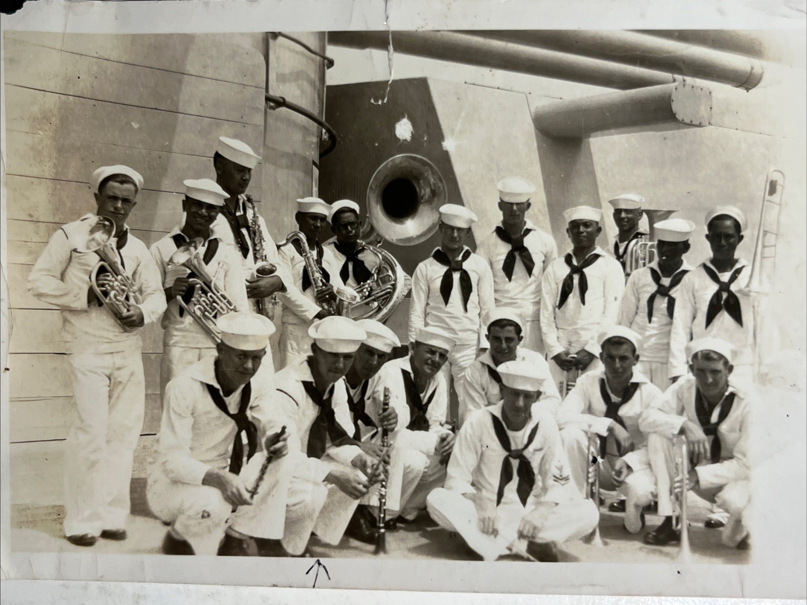 1927 USS Mississippi Band on Deck with Instruments in Haiti Photo