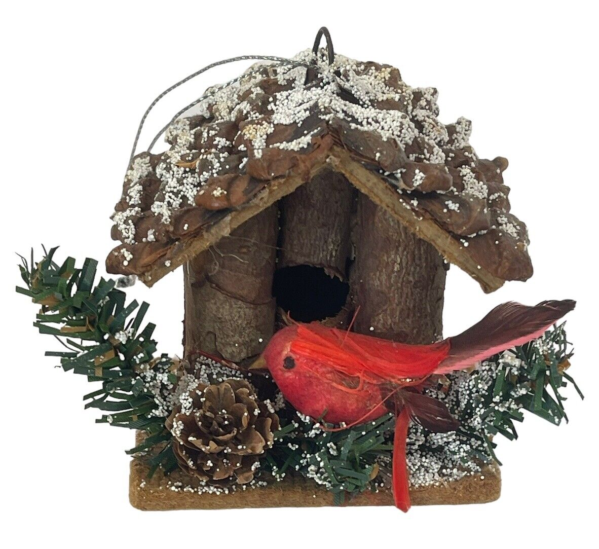 Cardinal Wood Bird House Christmas Ornament Winter Decoration