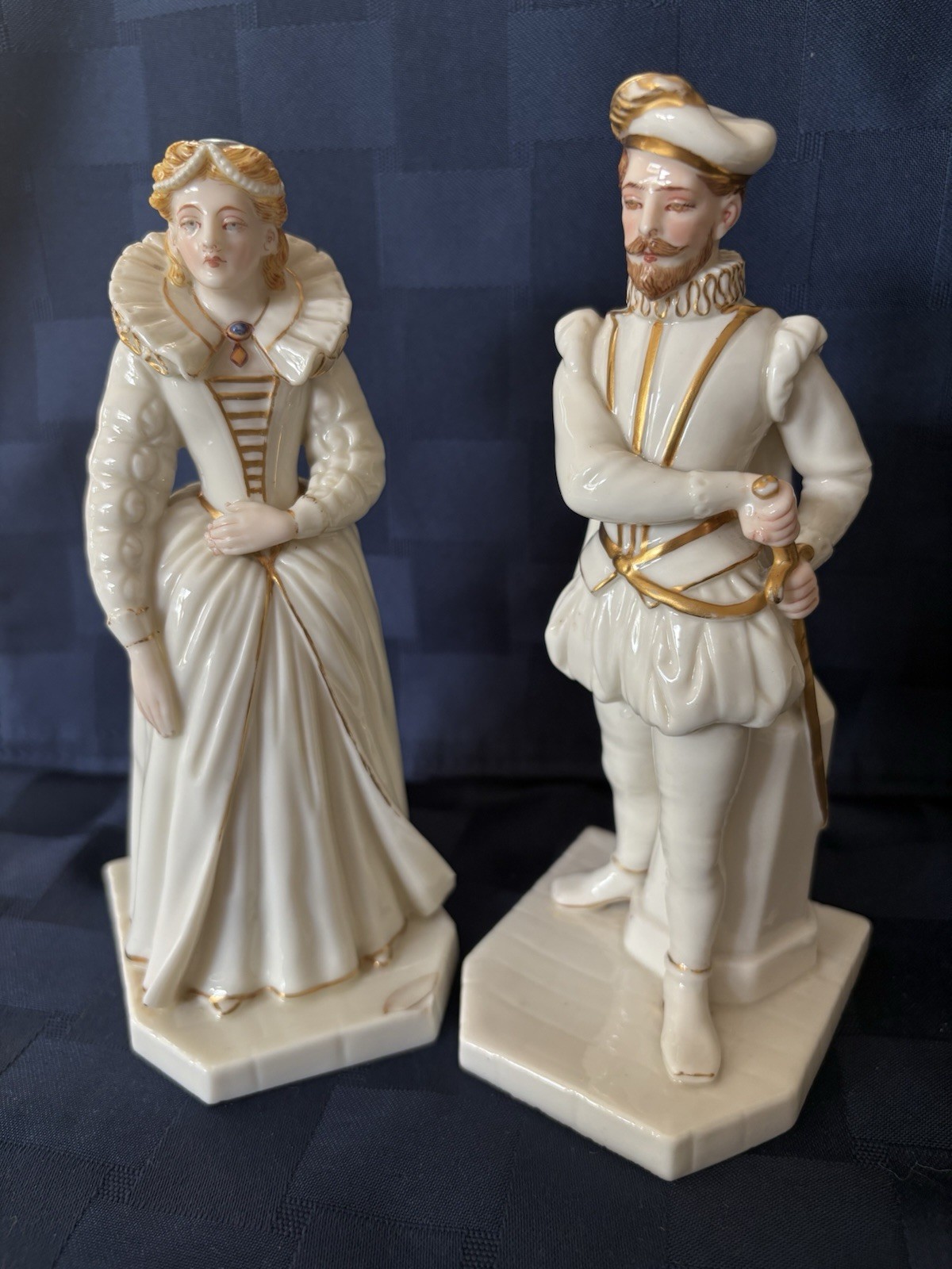 Antique Royal Worcester James Hadley Figures Sir Walter Raleigh 1895 Elizabeth