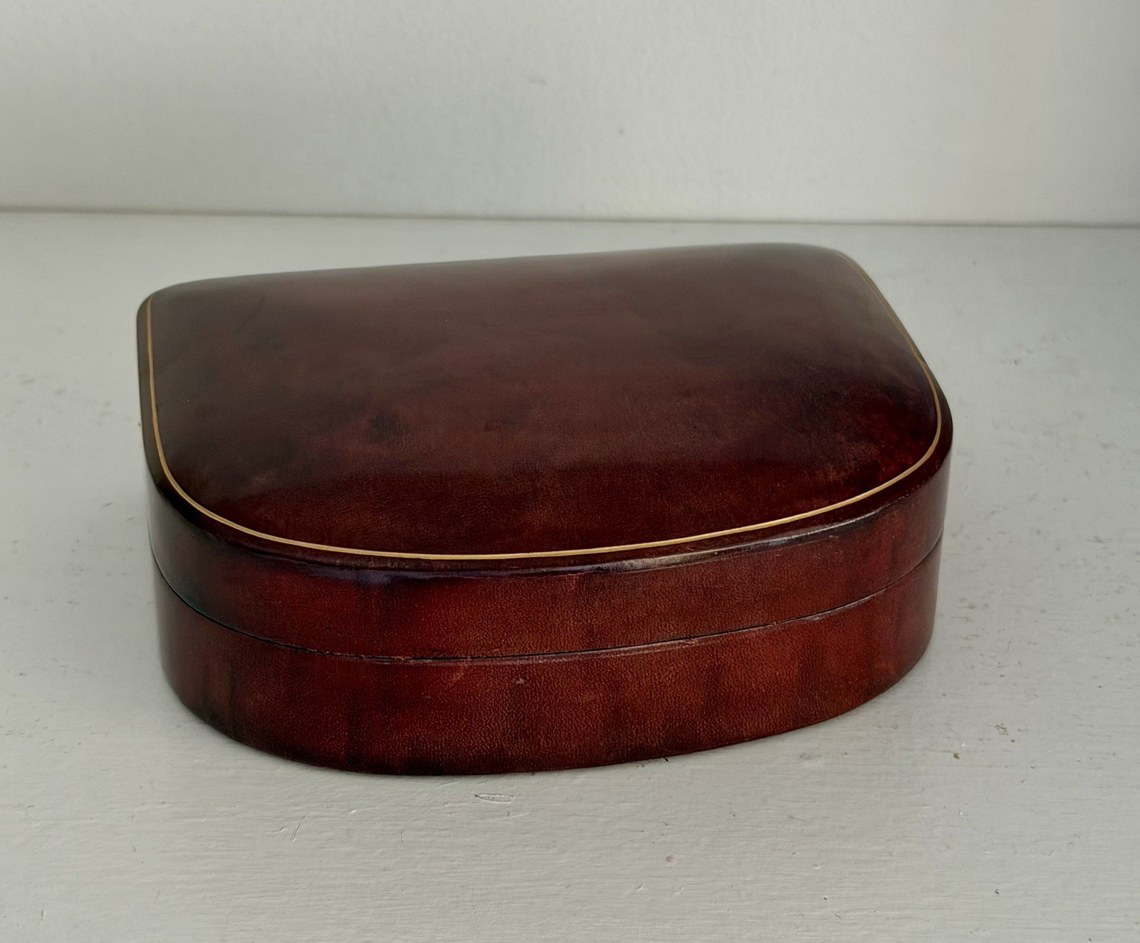 Vintage Batignani Firenze Leather Jewelry Box Handmade Italy Red Velvet 1970’s
