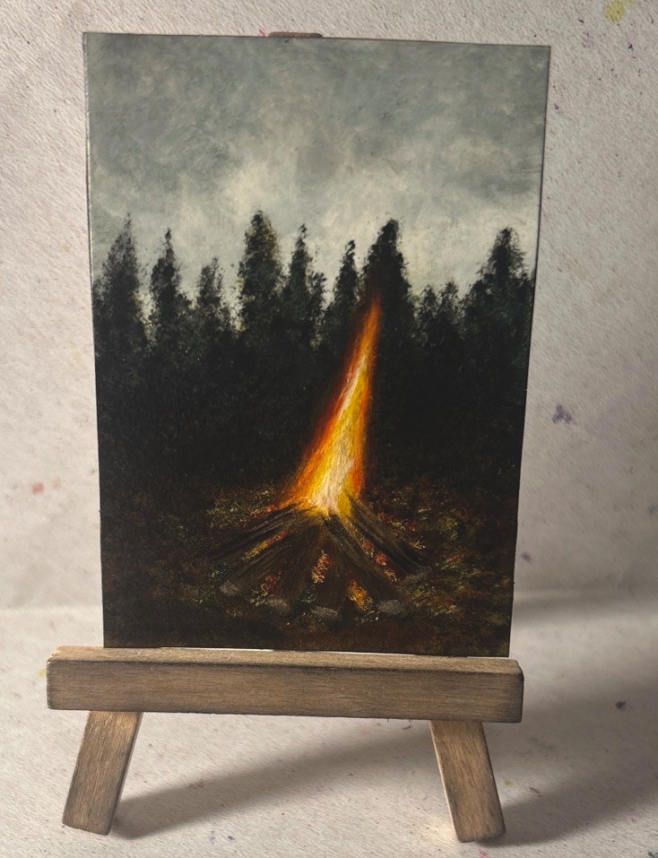 ACEO Original Landscape Bonfire painting By Artist TTT-RusticGlowStudio ACEO Original Landscape Bonfire painting By Artist TTT-RusticGlowStudio