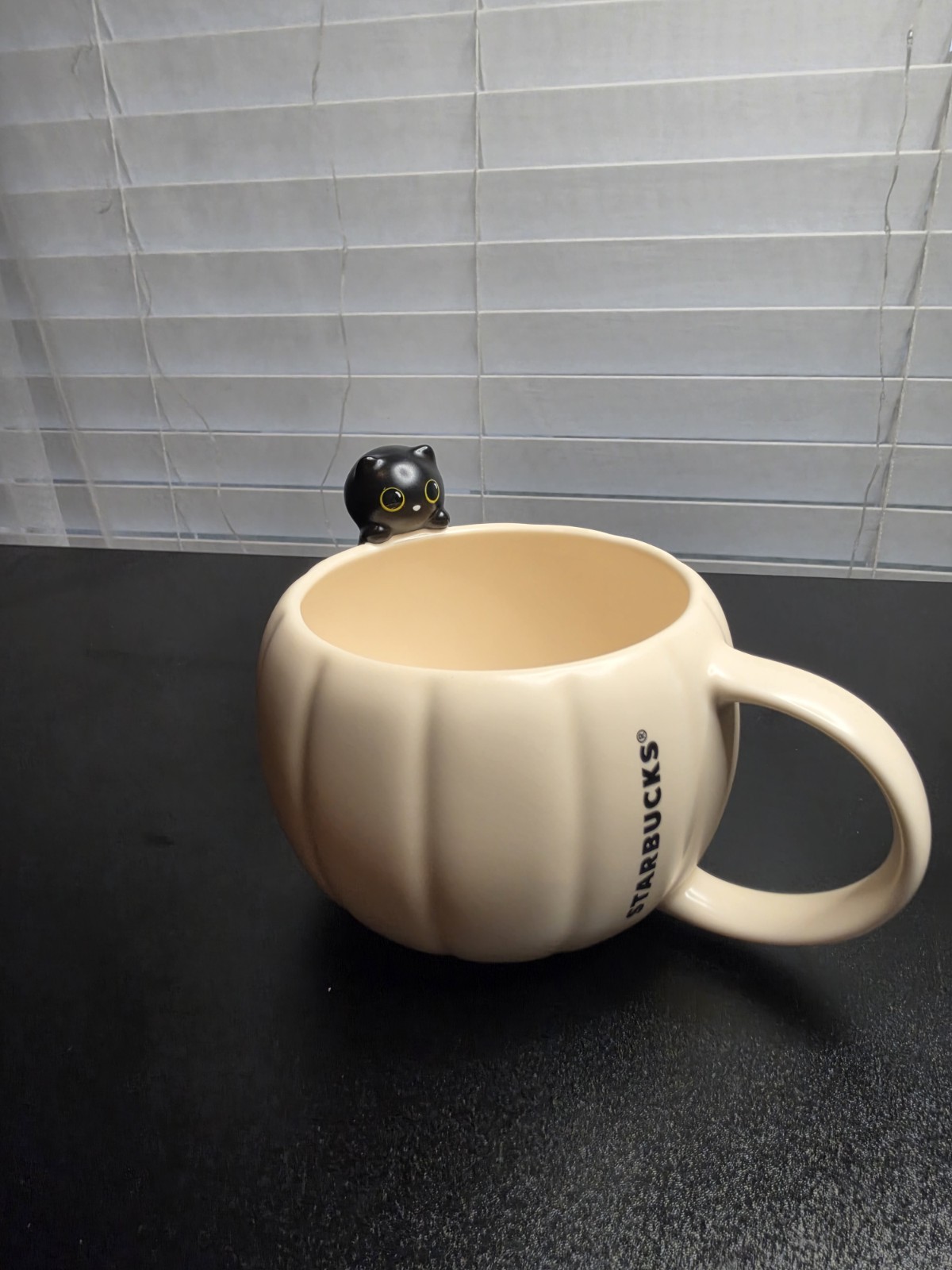Starbucks Beige Pumpkin Mug w/ Black Cat Rim Handle 12 oz Coffee & Tea 2024