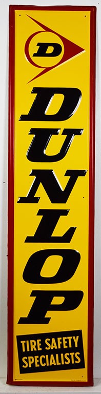 Dunlop Tires Embossed Vertical Metal Sign Self Framed 1976 - 59.5 Inches Tall
