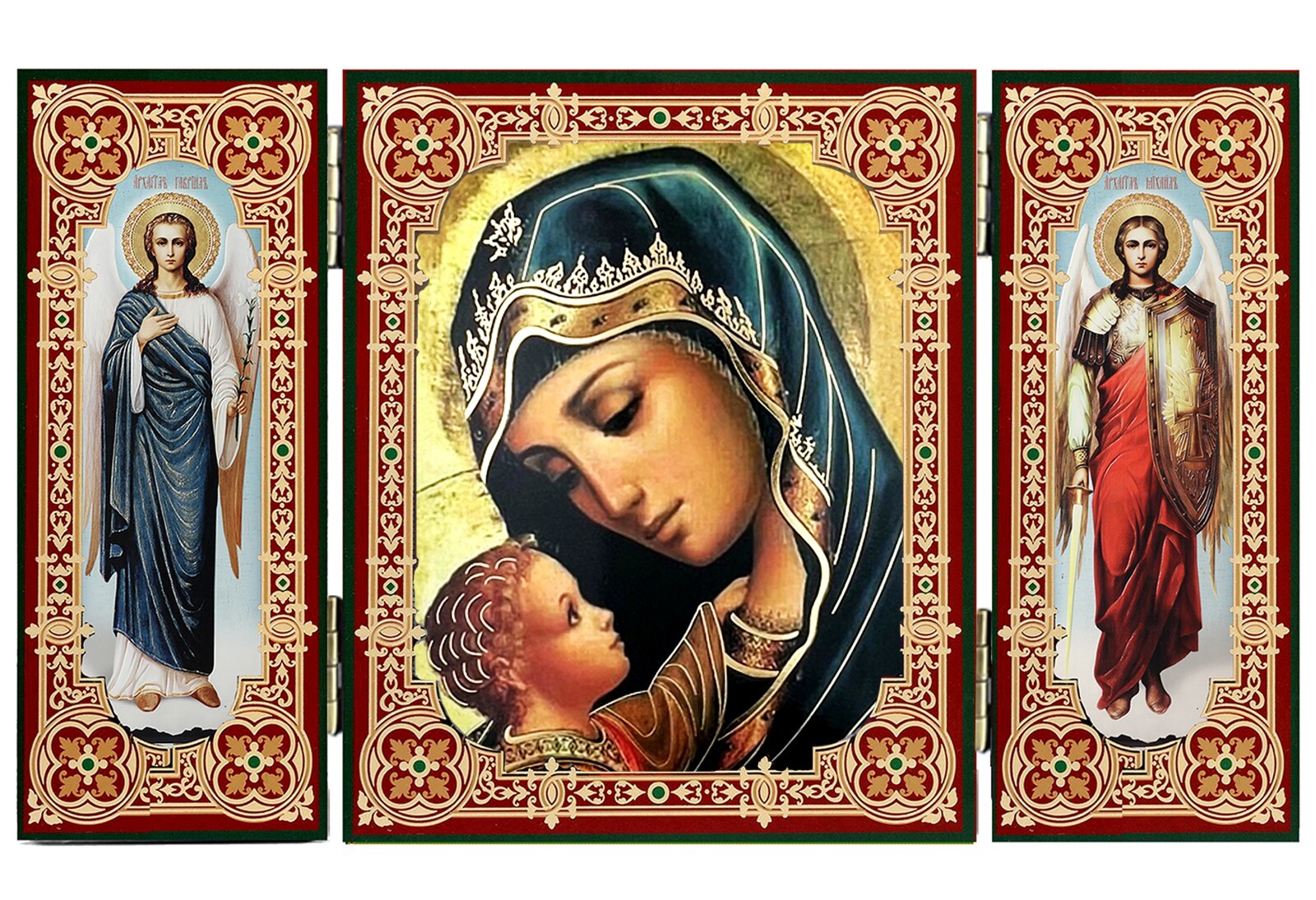 Madonna and Child Icon Triptych W Archangels Saint Michael and Gabriel Gift