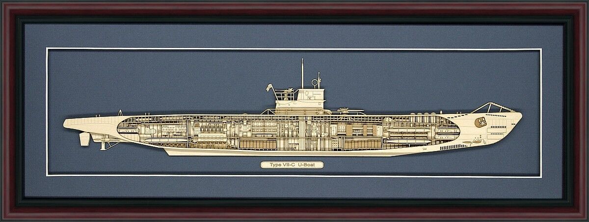 Wood Cutaway Model of a Type VII-C  German U-Boat - Made in the USA