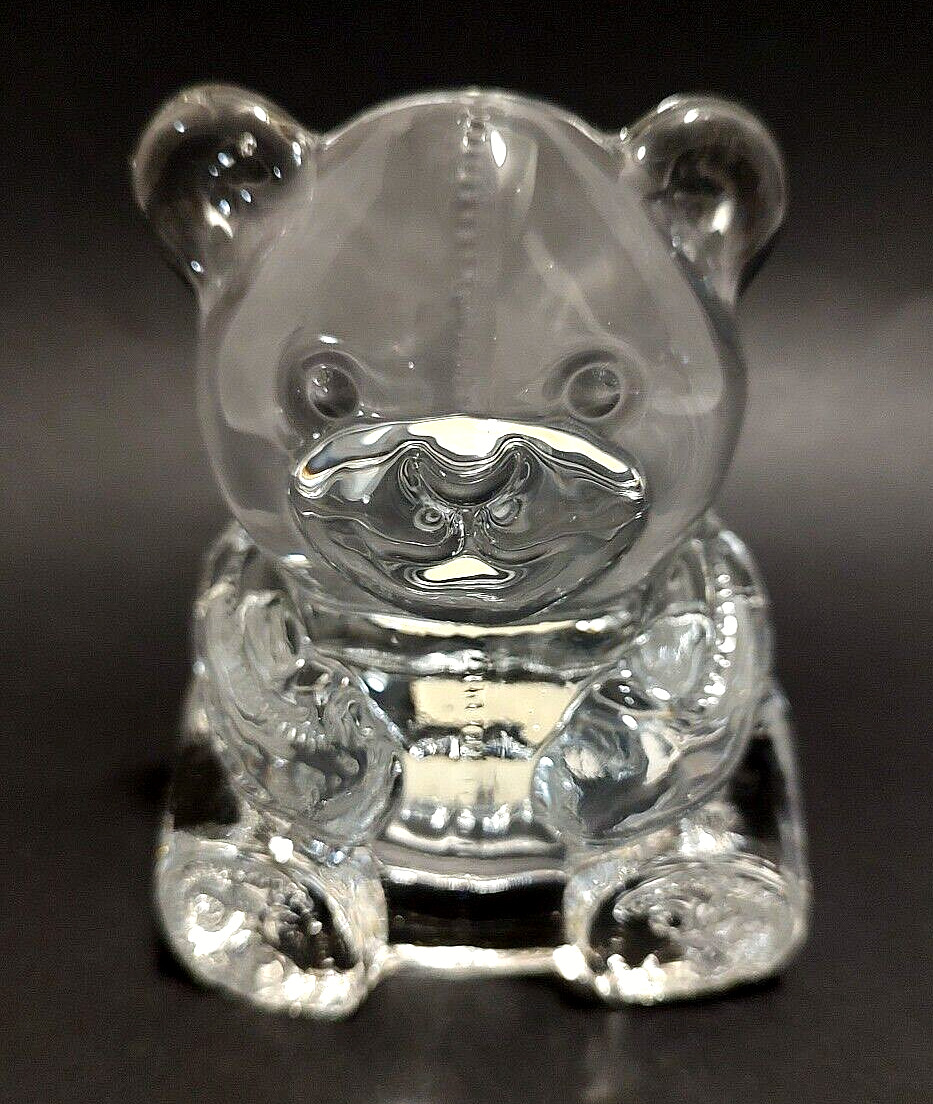 Vintage 1985 PartyLite Teddy Bear Clear Glass Paperweight Votive Candleholder 4