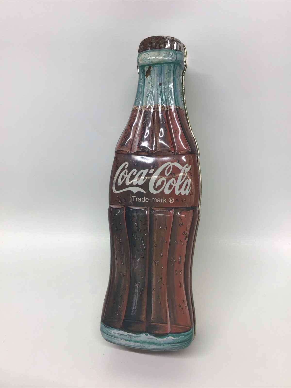 1996 Coca-Cola Bottle Shaped Tin Container 9 1/2”
