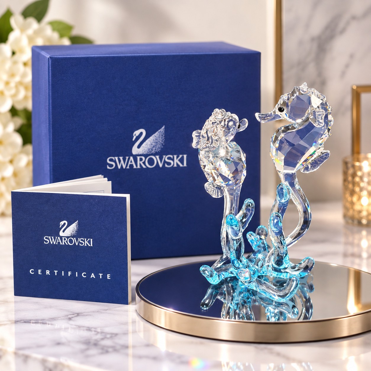 Swarovski Crystal Seahorses Pair “Aquatic Worlds” NIB COA Signed By The Artist Swarovski Crystal Seahorses Pair “Aquatic Worlds” NIB COA Signed By The Artist