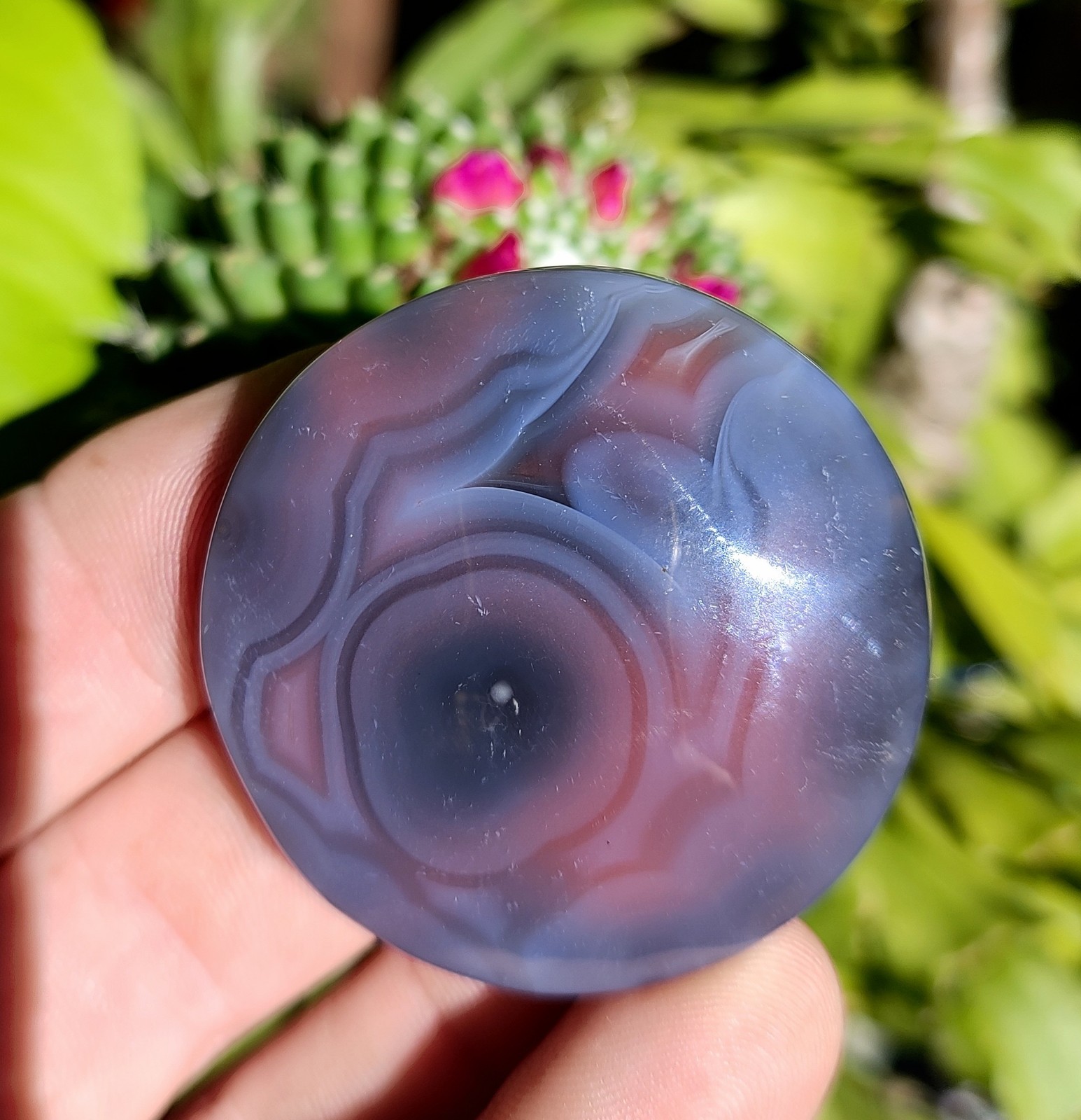 Mozambique Tube Agate Palm Stone,Gorgeous 37g Natural Pink/Blue Swazi Agate