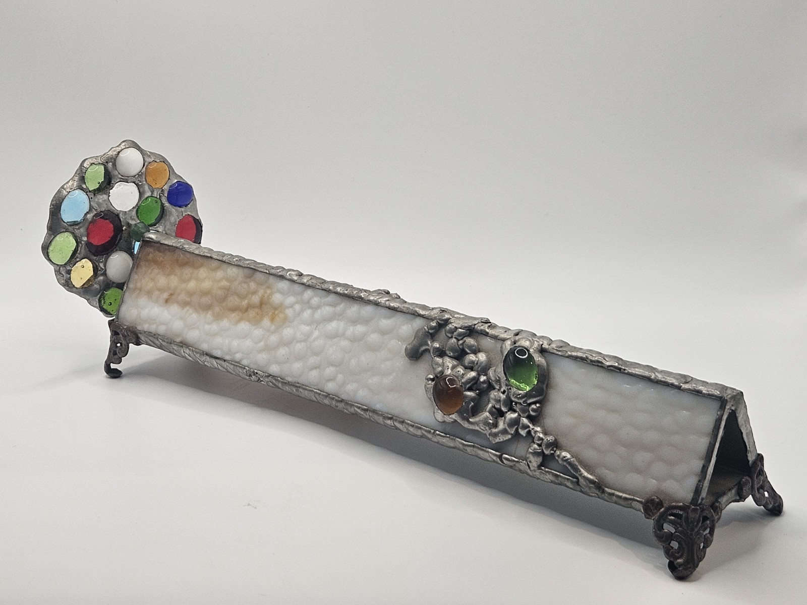 Vintage Handmade Stained Glass Parlor Kaleidoscope Jewel Wheeled Pedestal Scope
