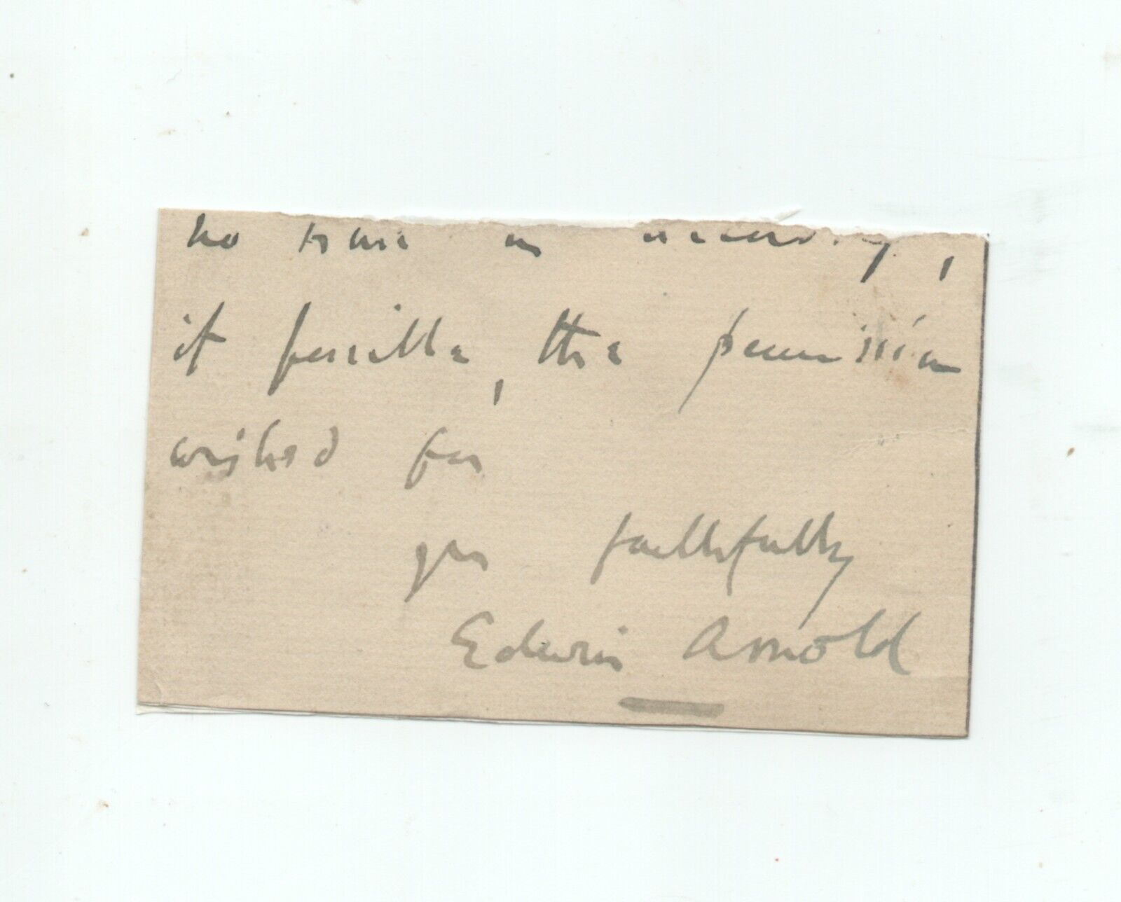 card signed by poet Sir Edwin Arnold 1832-1904: Deccan College The Light of Asia