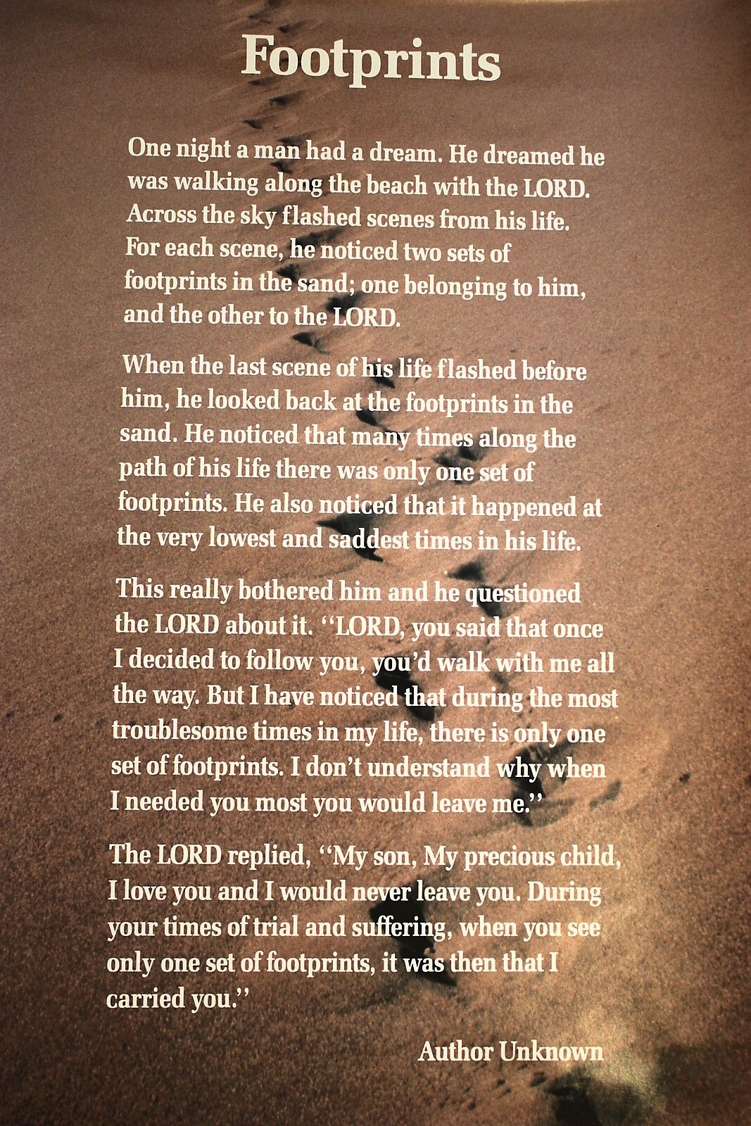 NEW - FOOTPRINTS IN THE SAND POEM - LARGE POSTER SIZE - 23x15 - 