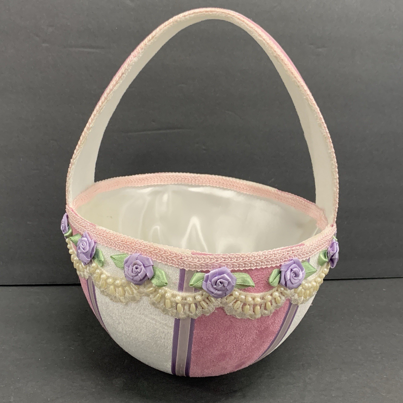 Velvet Basket Easter Flower Girl Wedding Pink Purple Satin Ribbon Beads Beading