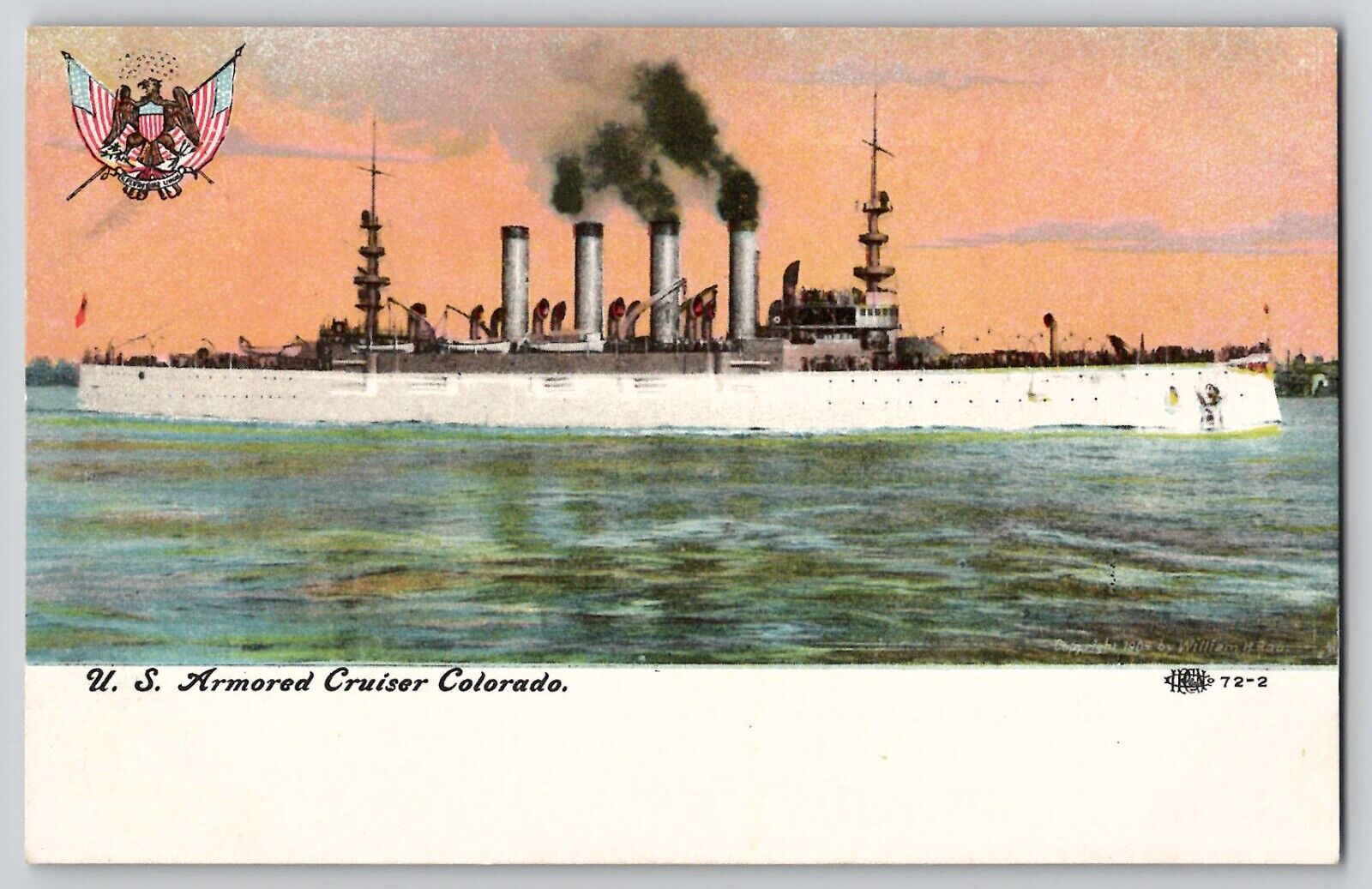 Pre WWI US Armored Cruiser USS Colorado ACR-7 Postcard Eagle c1908-10's