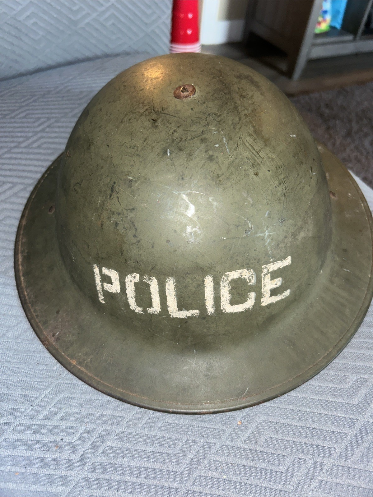 Vintage Brodie POLICE Helmet With Straps As Shown. Storage Find