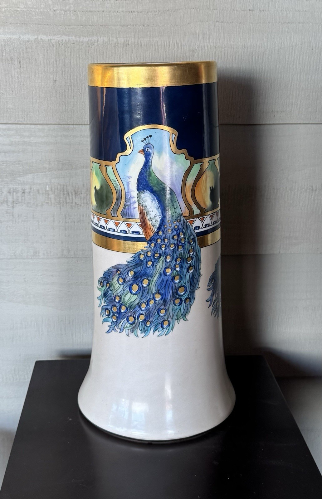 BIG Antique Limoges Bernardaud B&Co Peacock Vase Hand Painted SCENES ALL AROUND
