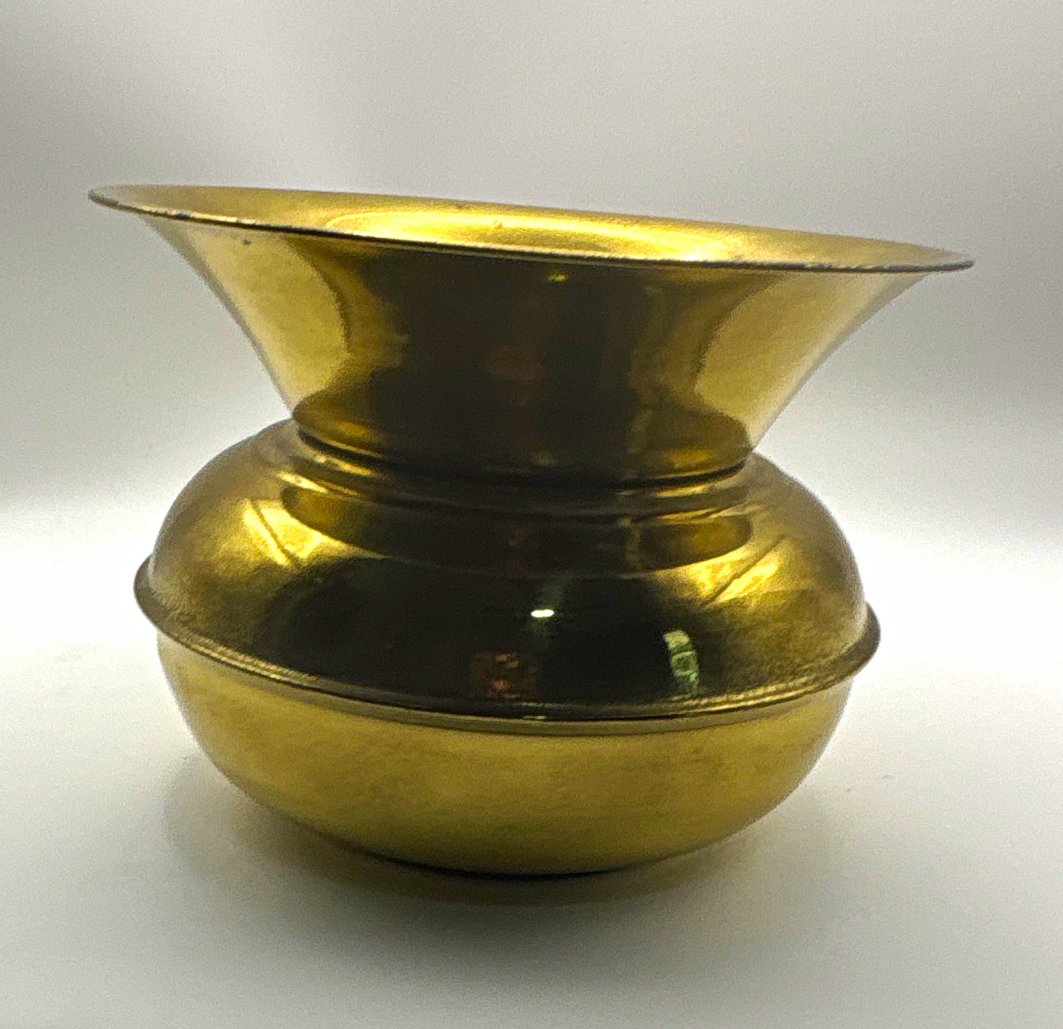Vintage Brass Gold Round Etched Flared Rim Vase Made in England