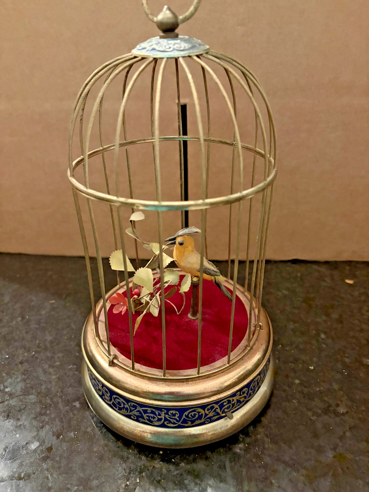 Vintage Animated Singing Bird in Decorative Birdcage