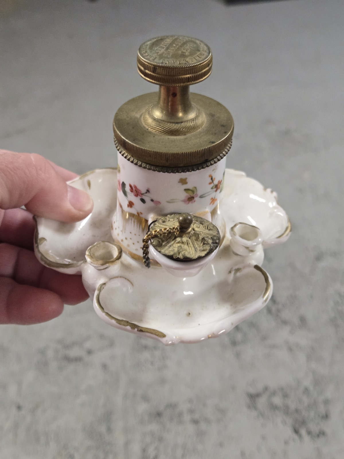 Old Rare Antique 1839 French Porcelain pump inkwell and feather Quil Pen holder Old Rare Antique 1839 French Porcelain pump inkwell and feather Quil Pen holder
