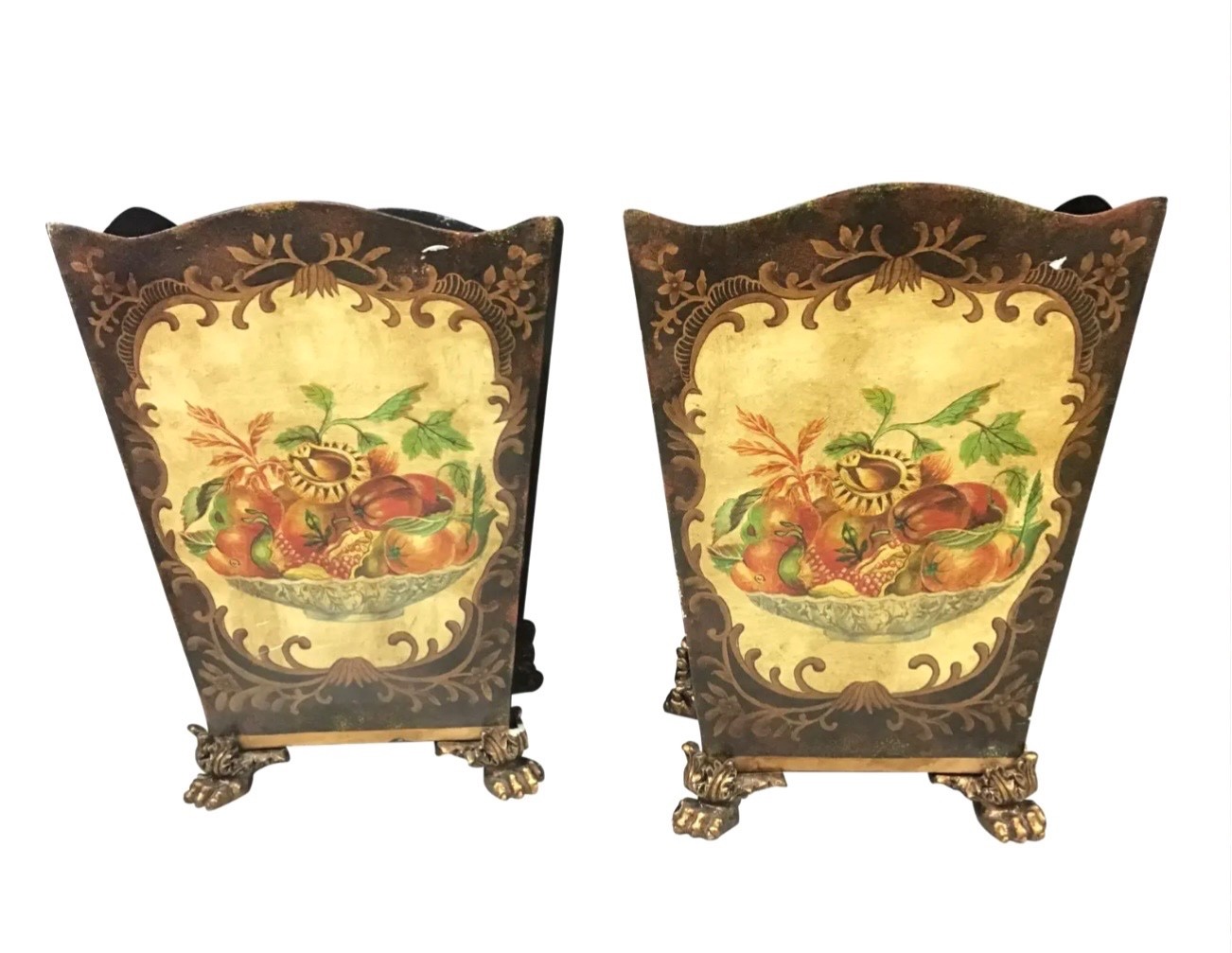 Paint Decorated Tole Planters - Italian Cache Pots - A Pair