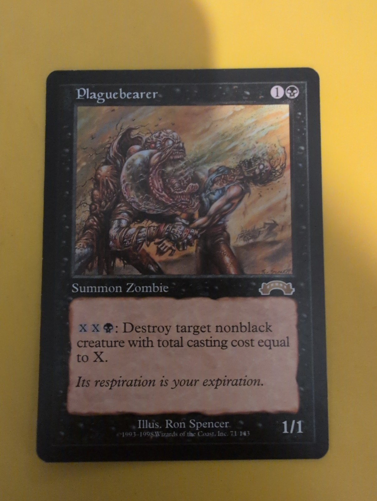 Plaguebearer. Summon Zombie.  Magic the Gathering Card.Exodus. Old Vintage MTG