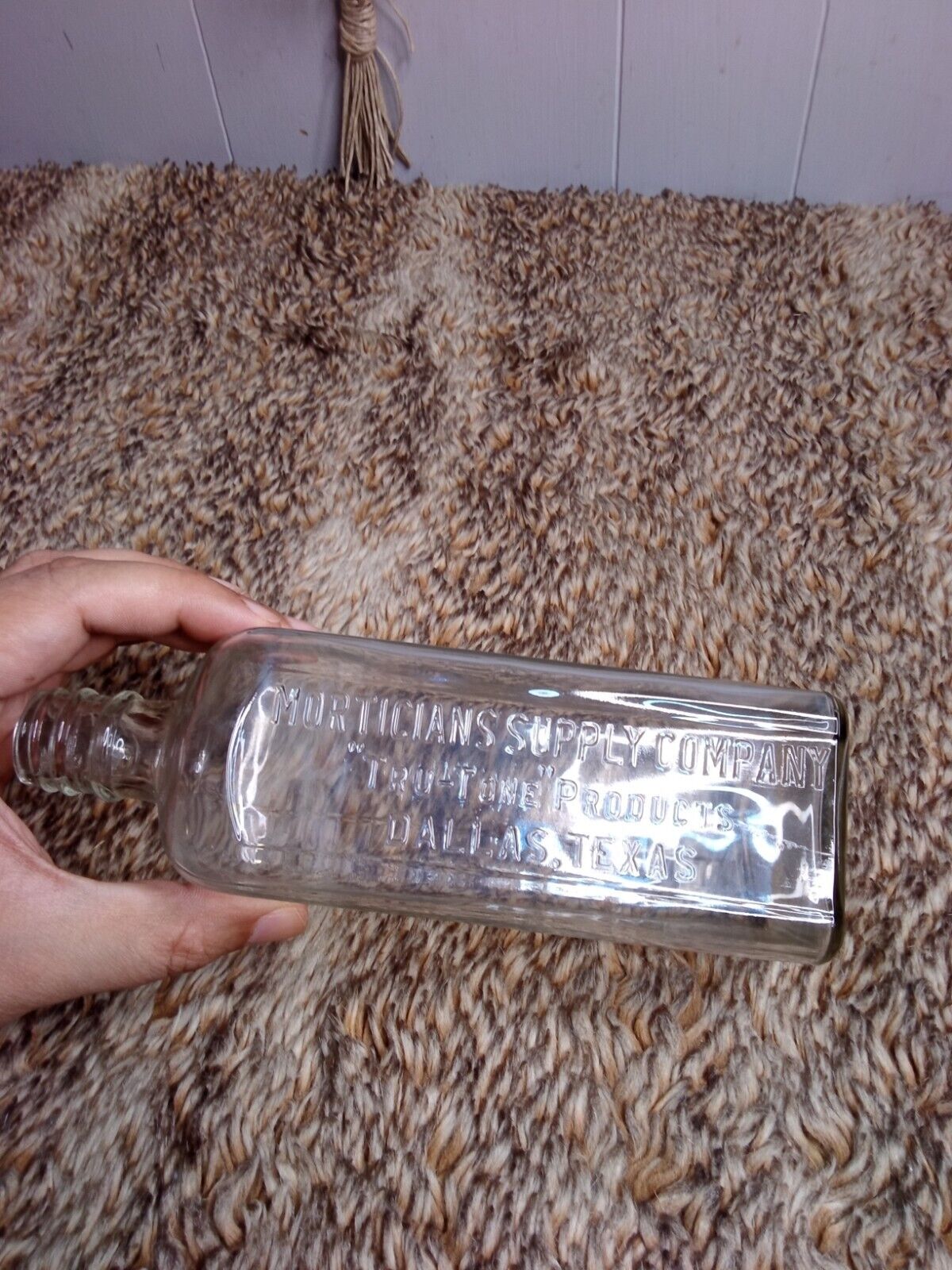 Vintage Morticians Supply Co Dallas Texas Tru-Tone Embalming Fluid Bottle 8\