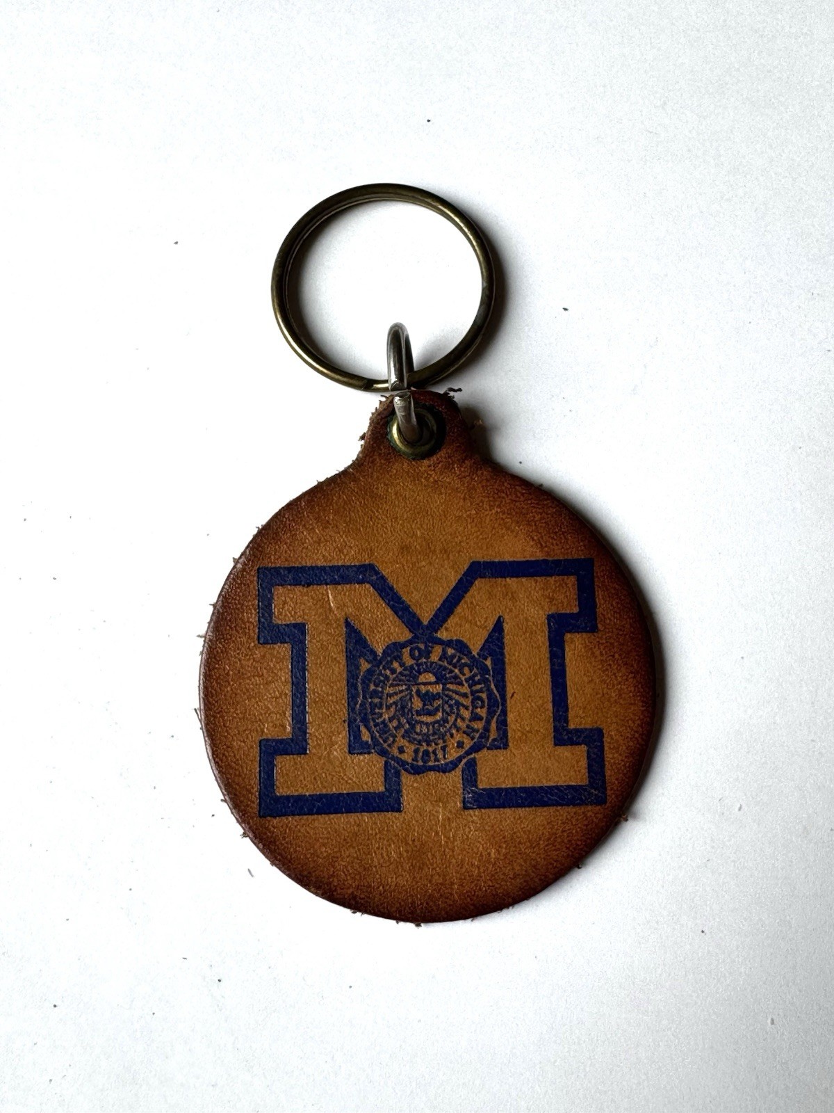 Vintage University of Michigan Wolverines Leather Key Fob