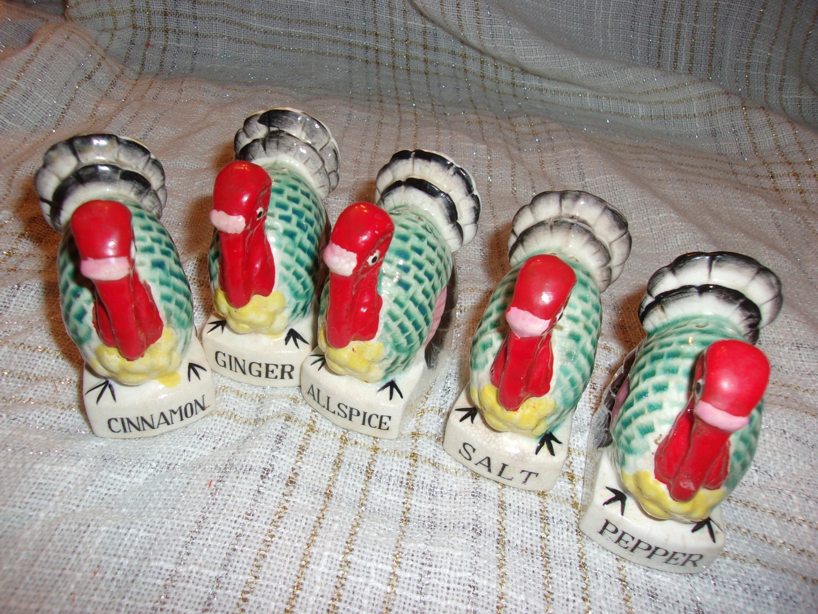 Vtg. Very Rare Turkeys Spice Shakers Set No Rack
