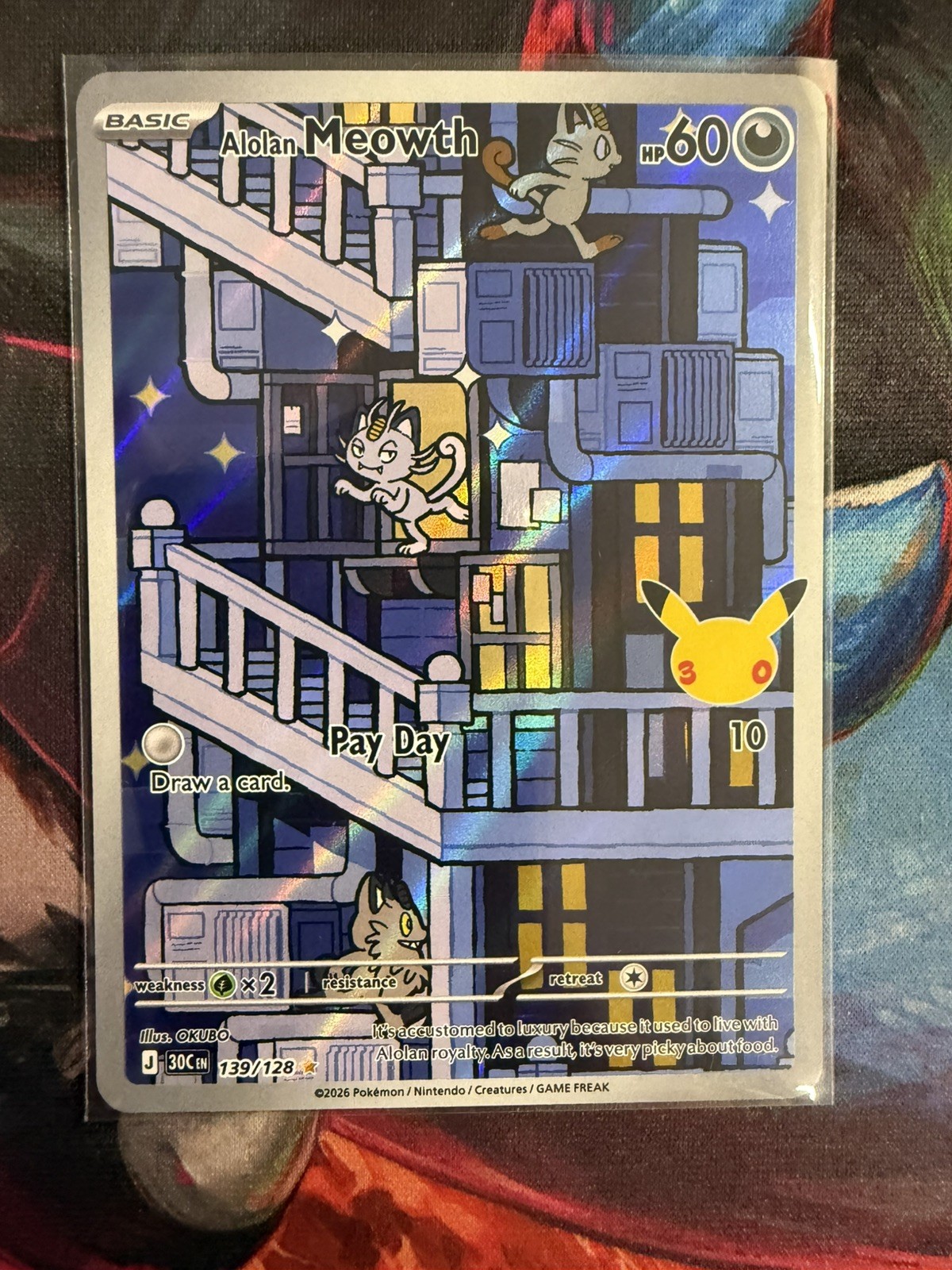 Pokemon Alolan Meowth Illustration Rare 139/128 30th Anniversary