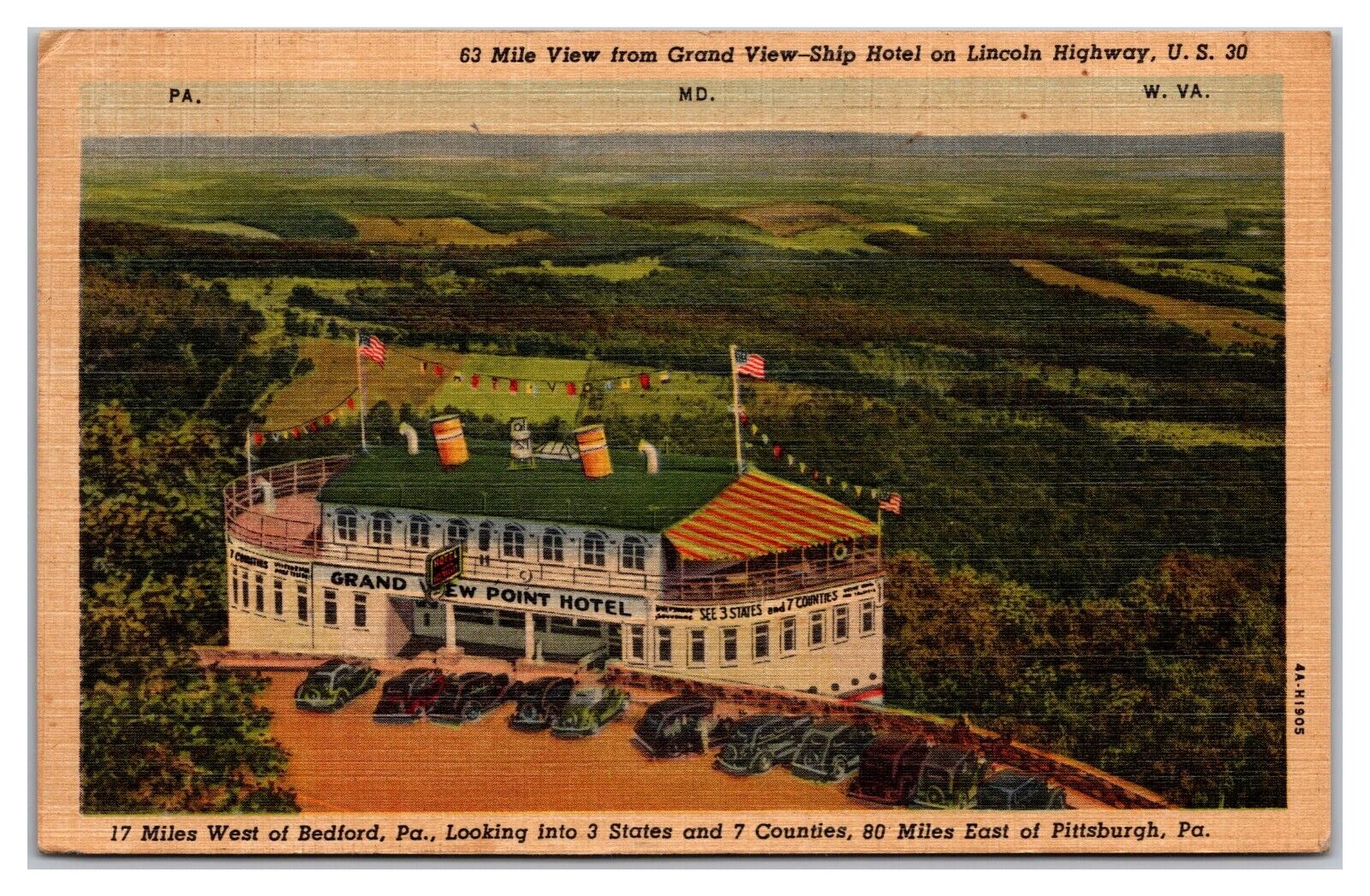 Mile View From Grand View Ship Hotel On Lincoln Highway, U.S. 30 WV Postcard