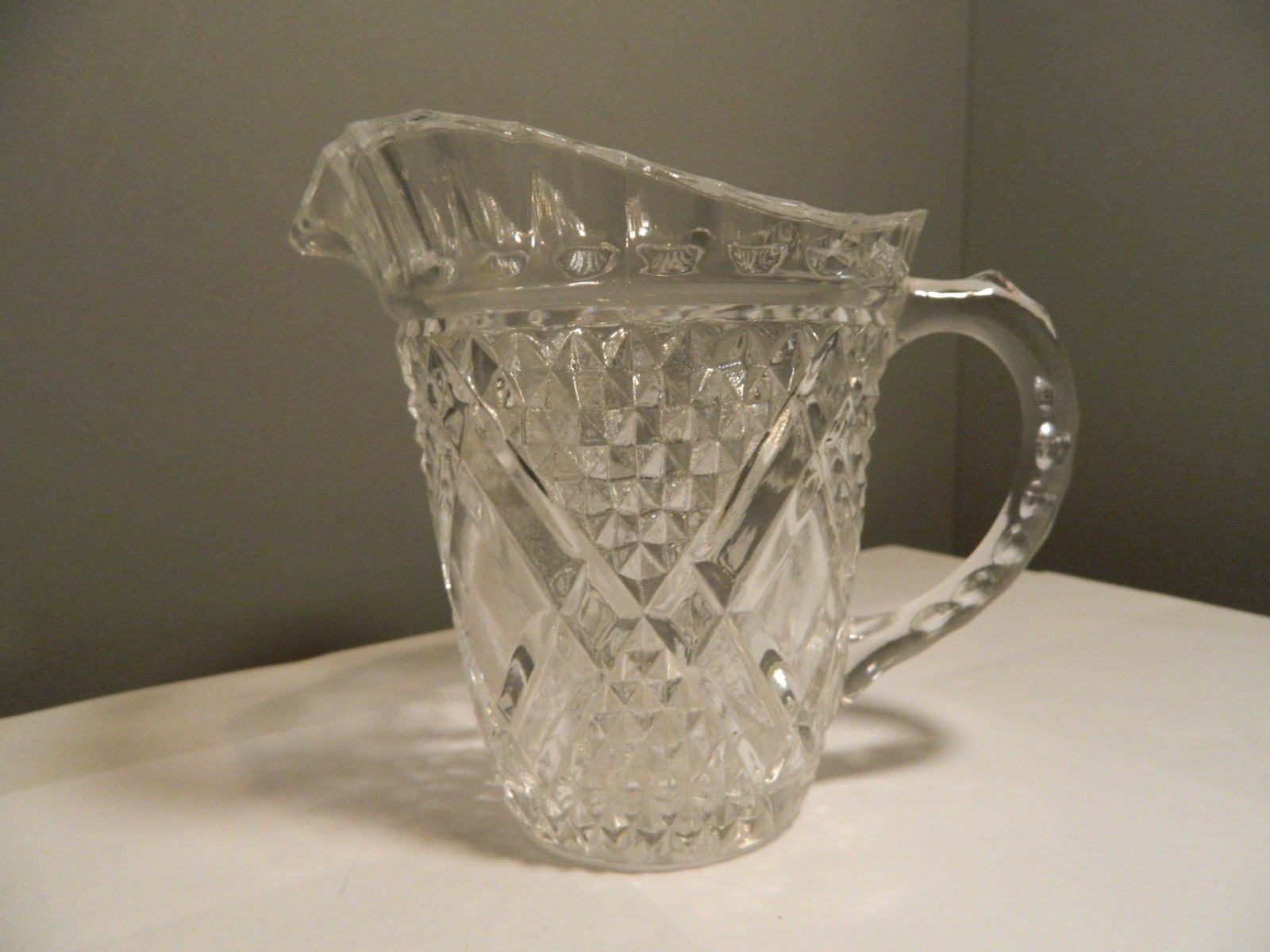 Vintage FTD 1985 Clear Crystal Glass Milk Gravy Pitcher With Diamond Pattern