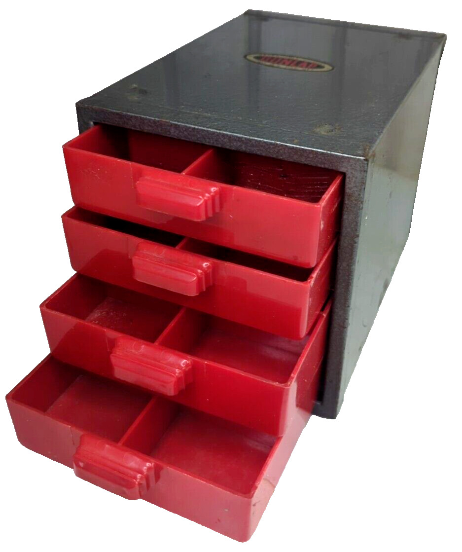 Vintage Dunlap 4 Drawer Organizer Metal Cabinet Red Plastic Drawers Small Parts