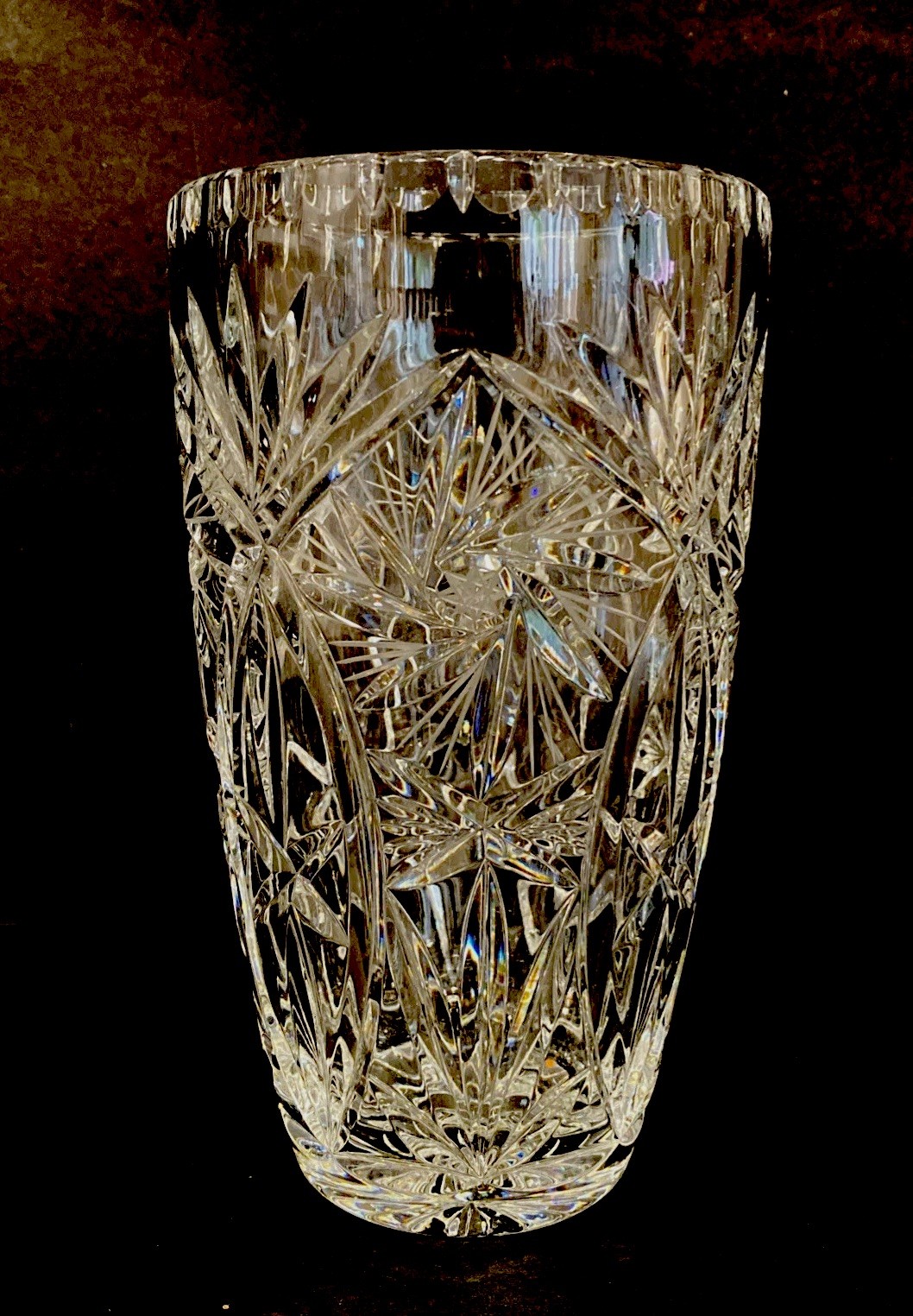 VTG Polonia Crystal Vase Hand-Cut Pinwheel Pattern 1950’s 7x4” Poland
