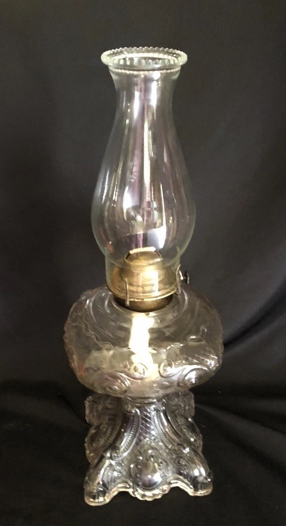 Kerosene Lamp EAPG  ca: 1880-1920 Pressed Glass Pattern: Princess Feather