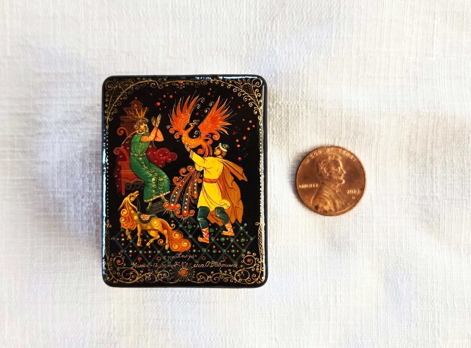 Vintage USSR Russian Kholui signed hand-painted lacquer box Humpbacked Pony