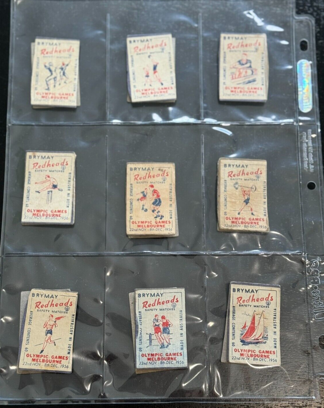 RARE Vintage 1956 Olympic Games Melbourne Brymay Redheads safety matches qty 18