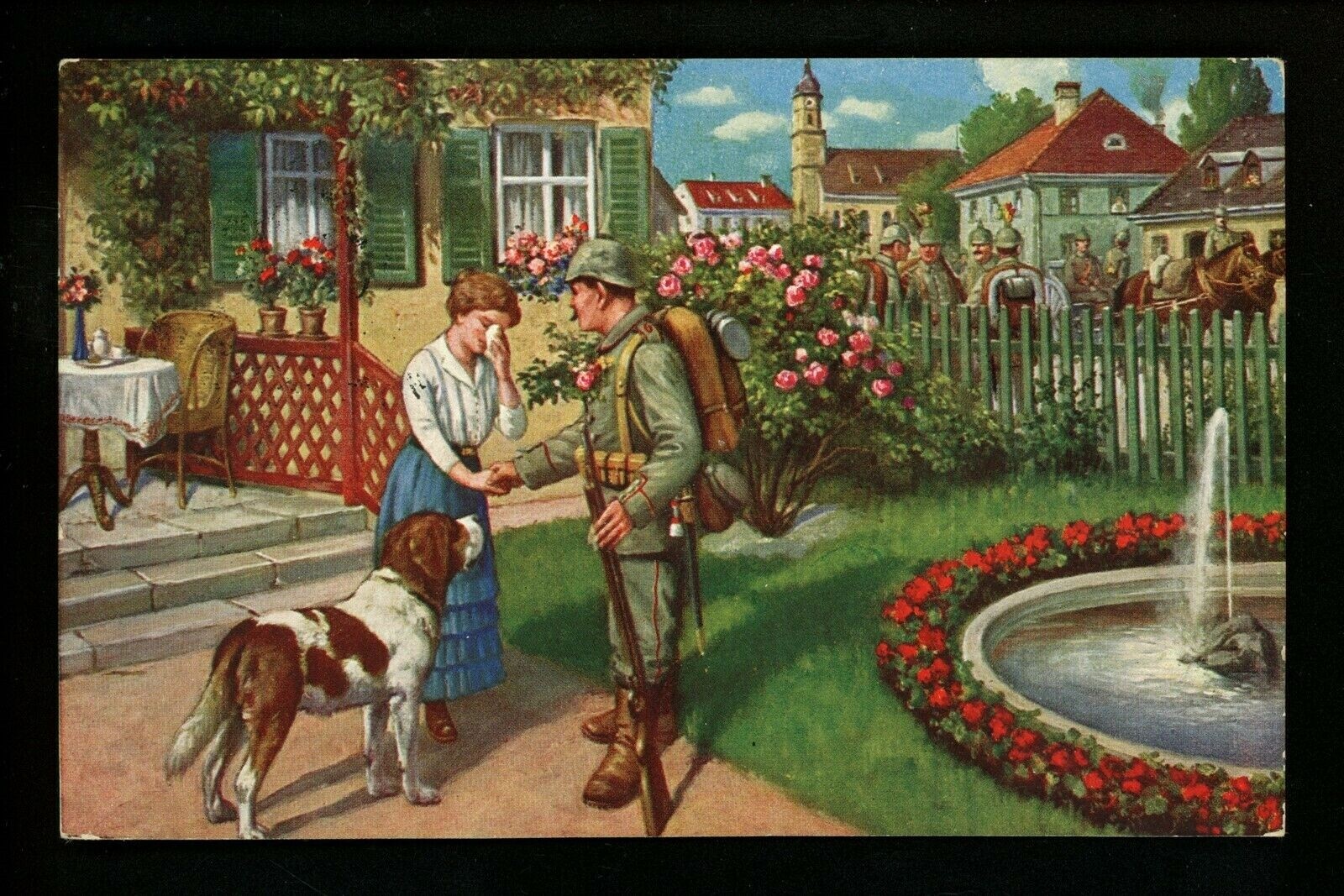 Dog puppy postcard Military solider printed Germany WWI 1914-1915 Vintage
