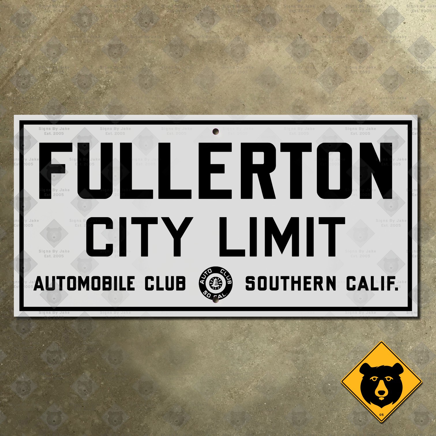 Fullerton California ACSC city limit highway road sign 1929 24x12
